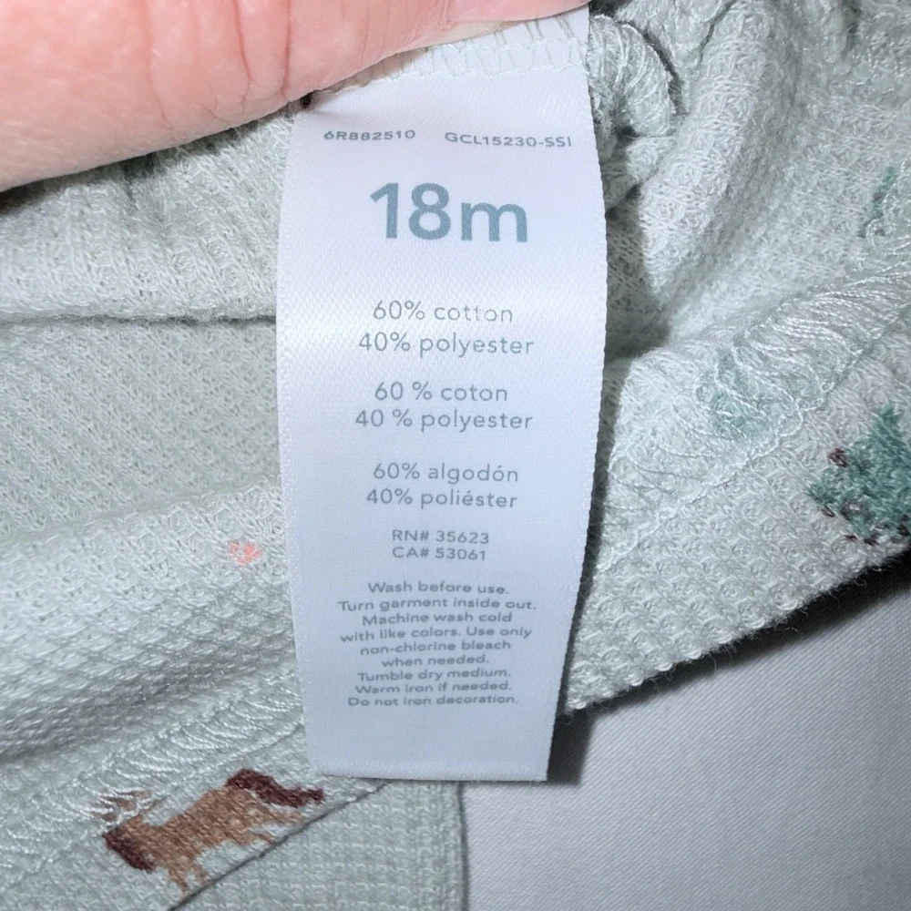 Carter's Pajama Set Kids 18M Green NEW‎ Thermal Waffle Horse Rainbow